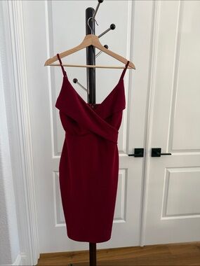 Lulu's Burgundy Spaghetti-Strap Wrap-Front Mini Dress